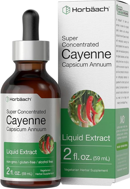 Horbäach Cayenne Pepper Tincture | 2 fl oz Liquid Extract | Vegetarian, Alcohol Free | Non-GMO, Gluten Free Supplement