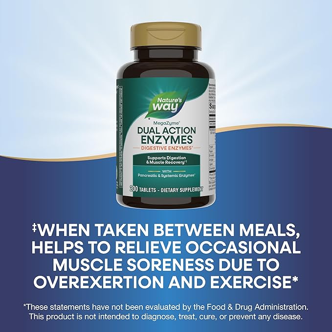 Nature's Way Mega-Zyme, Pancreatic & Systemic Enzymes*, Relieves Occasional Muscle Soreness Due to Overexertion and Exercise,* Digestive Support*, 200 Tablets (Packaging May Vary)
