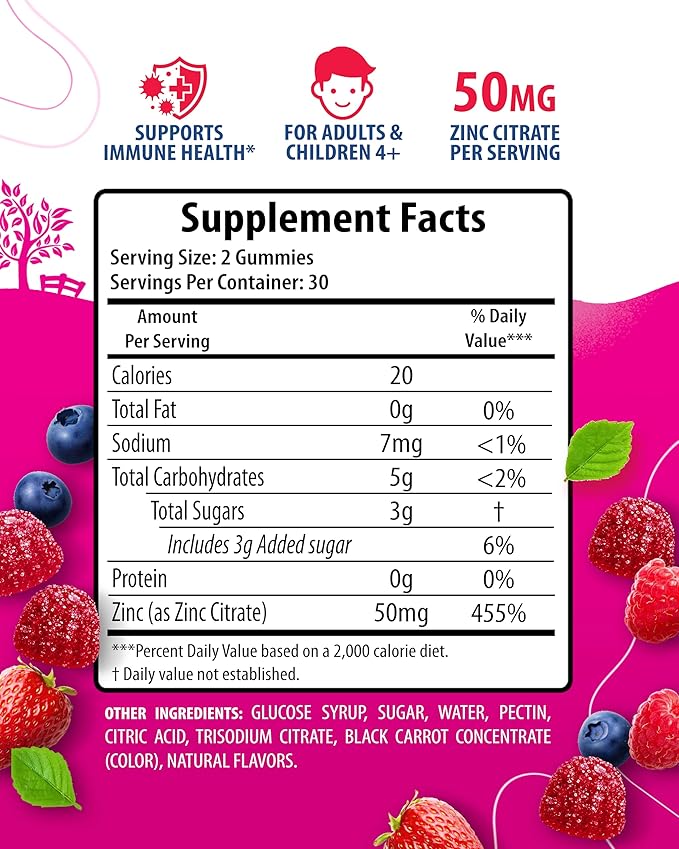 Zinc Gummies for Adults - Zinc Chewable Gummy for Immune Support - Powerful Natural Antioxidant Non-GMO Supplement for Children Men Woman Adults