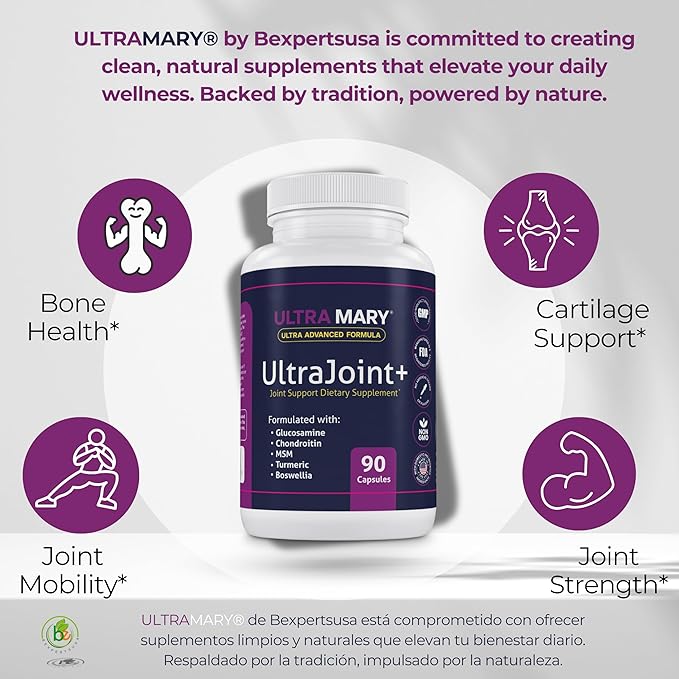 UltraMary+ Joint Support w/Glucosamine, Chondroitin, MSM, Turmeric & Boswellia – Mobility & Flexibility – 90 Capsules – Suplemento Articulaciones – Made in USA – Advanced Formula