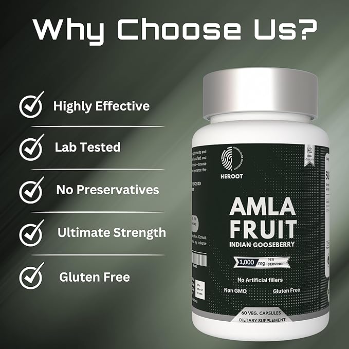 Organic Amla Capsules – Natural Vitamin C Supplement for Immunity, Skin, and Hair Health – 60 Capsules