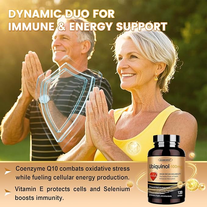 ZEBORA Ubiquinol CoQ10 400mg Softgels with Vitamin C & Vitamin E & Selenium, Max-Absorption, 4-in-1 Powerful Antioxidant, Supports Heart Health & Energy-Production,120 Softgels