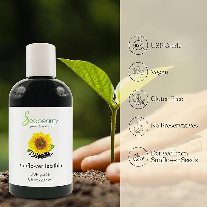 SUNFLOWER LECITHIN Liquid Oil | Cold Pressed Unrefined | USP Grade Unbleached 100% Pure Natural Sunflower Lecithin Oil | Skin Moisturizer, Soap Making, Lotion | 4 fl oz