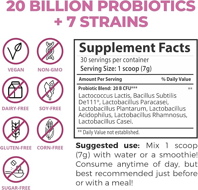 Teami Prebiotic and Probiotic Powder for Women - Promotes Digestion, Bloating Relief & Belly Balance - Gut Health Powder with 20 Billion Probiotics & 7 strains - Triple Berry Gut Love, 30 Servings