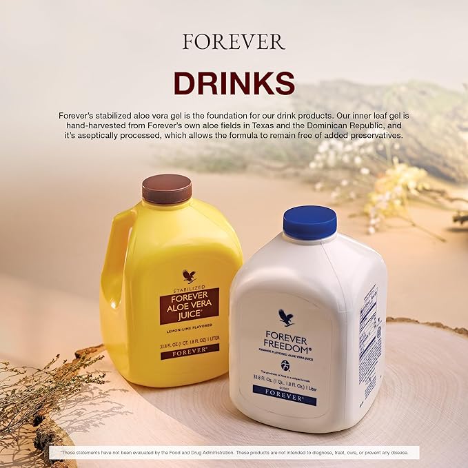 Forever Living - Aloe Vera Juice - Lemon Lime Flavor with Pure Inner Leaf Gel - Supports Digestion and Immunity - 1L Each (Pack of 2)