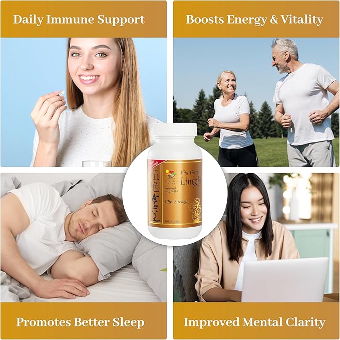 Vita Green Reishi Mushroom Capsules for Energy, Memory, and Immune Support – Pure Reishi Supplement with Natural Antioxidants for Daily Wellness and Engery – 10 Capsules