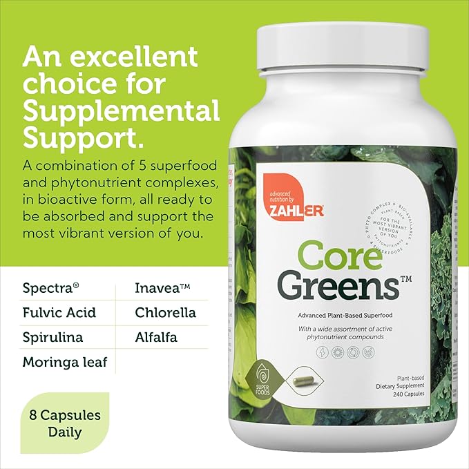 Zahler Core Greens, Superfood Greens Capsules, Super Greens with Spirulina, Chlorella, Spectra Blend and More, Kosher, 240 Capsule (240 Capsules)