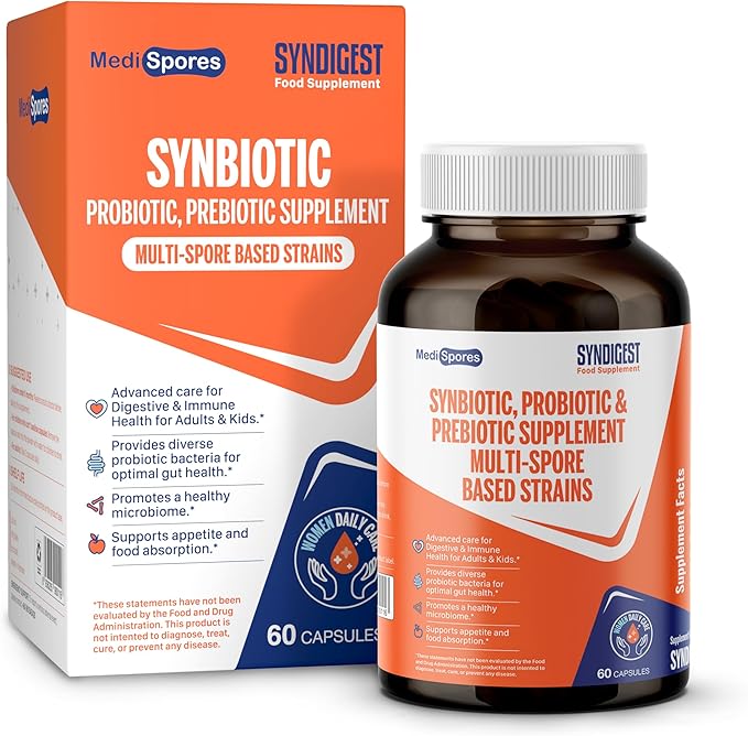 Syndigest probiotic daily care for women & men with dual benefit of 5 probiotic & prebiotic strains, balance gut health & relieves constipation, travel friendly, 60 capsules (2 billions CFU/serving)