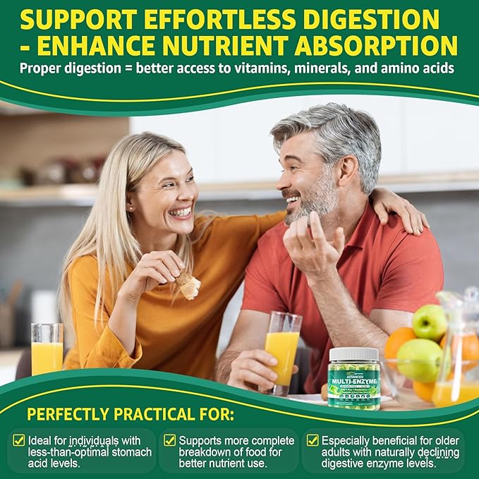 Digestive Enzymes Gummies for Women & Men, Multi-Enzymes with 90Billion CFU Probiotics and Prebiotics & Postbiotic, Vegetable & Fruit Fiber Blend, Super Enzymes for Digestive & Gut Health,Immune,60Cts