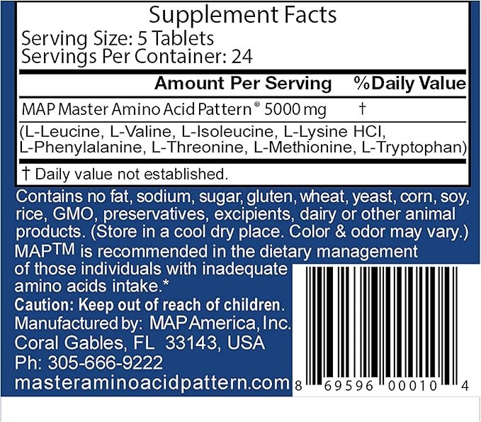 Pack of 12 Bottles of MAP Master Amino Acid Pattern (120 Tablets/Bottle) 99% Net Nitrogen Utilization (NNU) - Original Formula by Dr. Luca Moretti