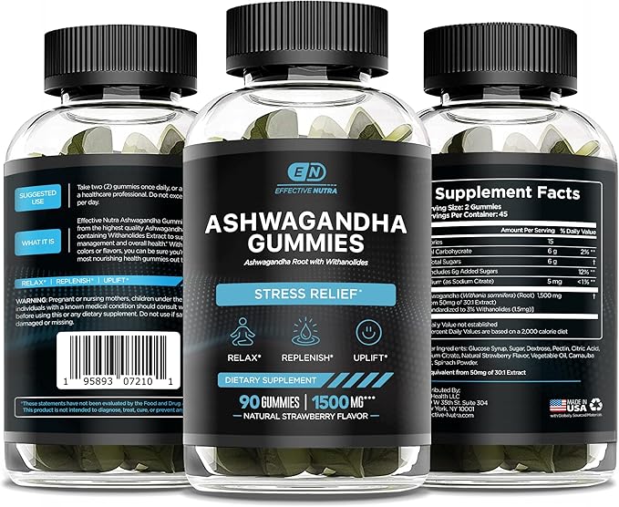Ashwagandha Gummies 1500mg | Stress Relief, Immune Support, Calm Mood, Energy | Natural Berry Flavor | 45-Day Supply | Vegan, Gluten-Free, Non-GMO | Supplement for Men & Women (90ct)