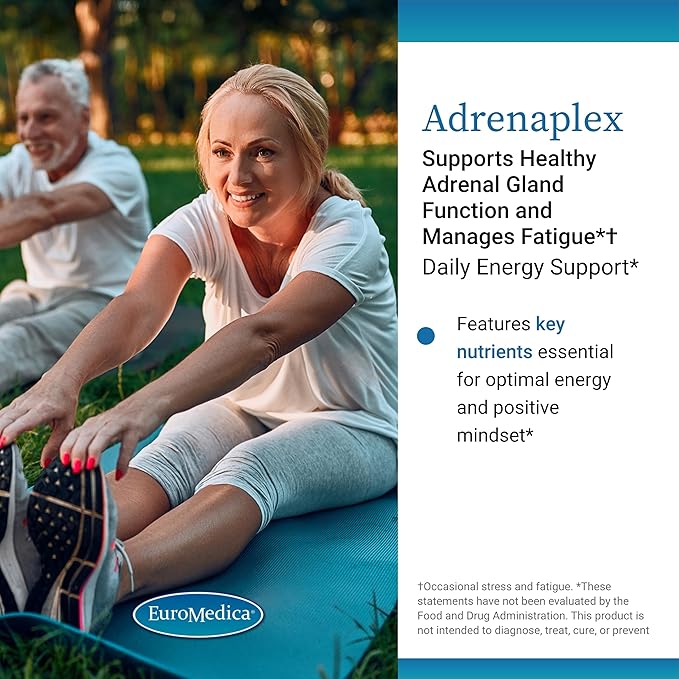 EuroMedica Adrenaplex - Healthy Adrenal Function Support Supplement - Dietary Supplement with L-Tyrosine, Pantothenic Acid & Vitamin B6 - Supports Adrenal Gland Health & Positive Outlook - 60 Capsules