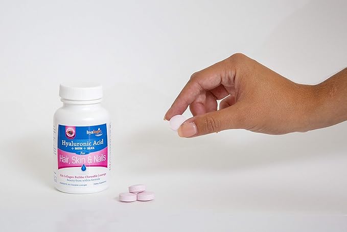Hyalogic Hair Skin & Nails Hyaluronic Acid Collagen Builder – Delicious Berry Flavored Collagen Boost Chewable Lozenges – Sugar Free Vegan Collagen Ideal to Enhance Your Natural Beauty – 30 Count