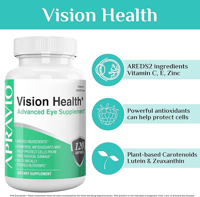 Vision Health Advanced Eye Supplement, AREDS2 Eye Vitamins w/Vitamin C, Vitamin E, Zinc, Copper, Lutein, Zeaxanthin, & Antioxidants for Eye Health & Eye Protection, 120ct