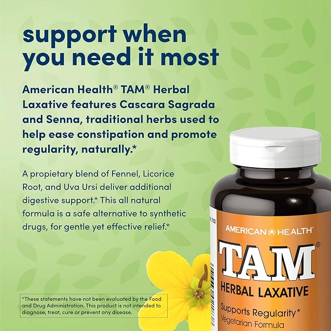 American Health Dietary Fiber Supplements, Tam Herbal Laxative, 250 Count