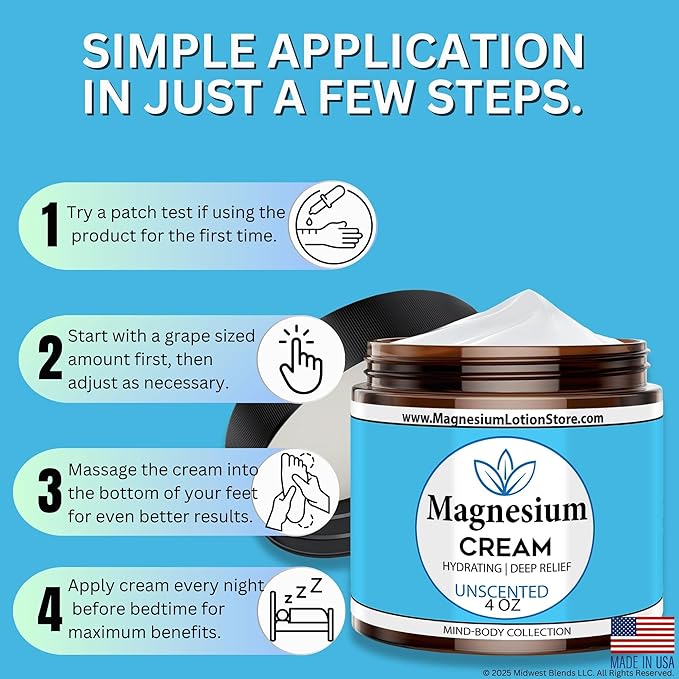 Unscented Magnesium Cream – Pure Hydration, 4 oz USA Made