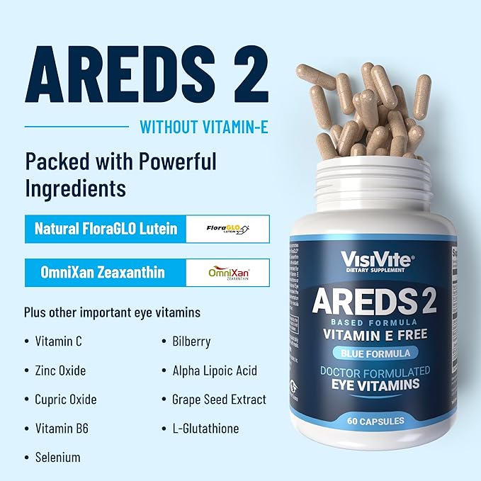 AREDS 2 Eye Vitamins - VisiVite Vitamins for Eye Health Without Vitamin E - Eye Vitamins for Seniors - Lutein and Zeaxanthin Supplements - 60 Capsules