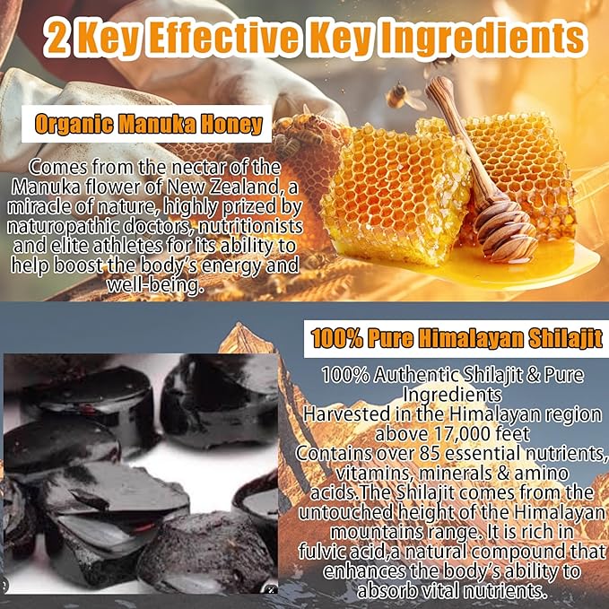 Shilajit Gummies for Men,Pure Shilajit Gummies for Men, Pure Himalayan Organic Shilajit Gummies for Men Supplement 30ct, Cane Sugar Free, Sweetened by Organic Manuka Honey 340mg