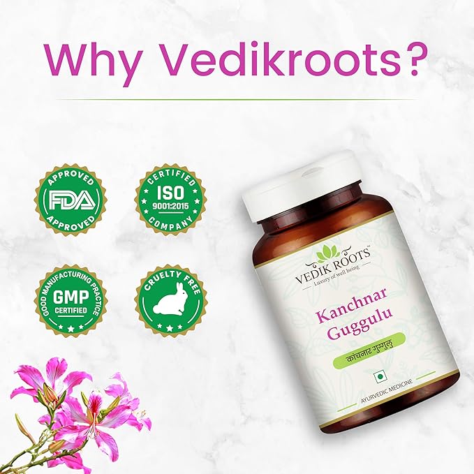 Kanchnar Guggulu - Ayurvedic Supplement for Thyroid | Hormonal Balance for Women | Reduces Joint and Muscles Pain | for Swollen Lymph Nodes | 60 Tablets (180)
