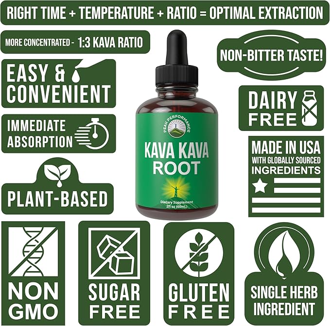 Kava Kava Root Extract Calming Liquid Drops More Concentrated - 1:3 Extraction Ratio. Vegan Supplement Aid for Relaxation, Calming, Natural Sleep. Sugar Free Gluten Free USA Tested Tincture