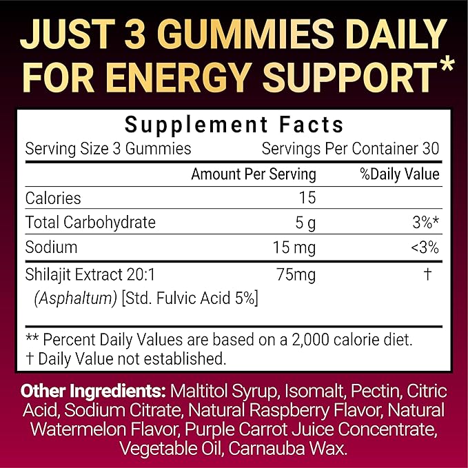 Shilajit Gummies for Men & Women | Sugar Free | Himalayan Pure Shilajit for Men Gummies | with Fulvic Acid | Non-GMO, Vegan Supplement | 90 Count