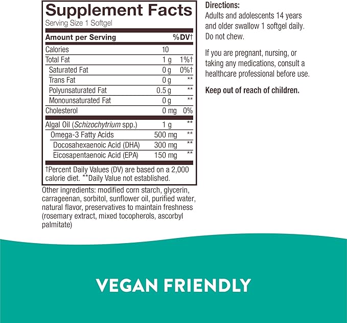 Nature's Way NutraVege Plant Based Omega-3, Heart Health and Eye and Brain Function*, 30 Vegan Softgels