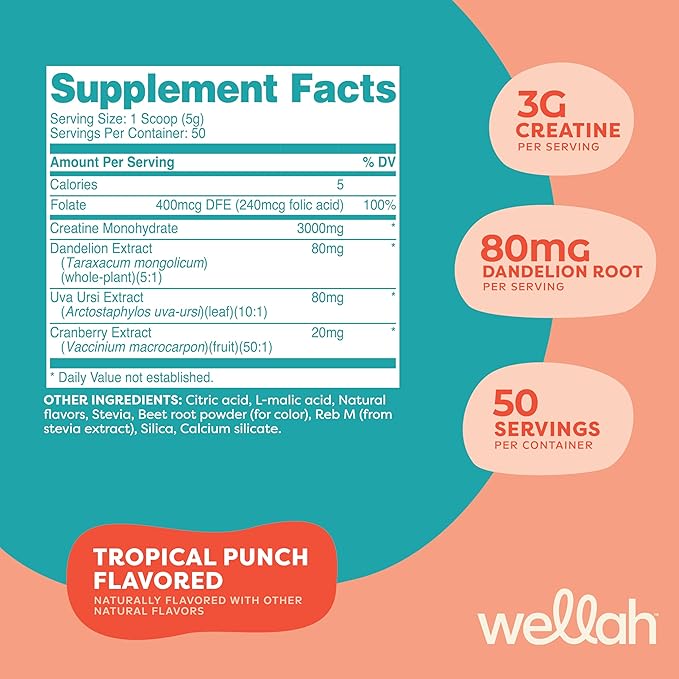 Pump-It-Up Creatine (50 Servings, Tropical Punch) - Creatine Monohydrate with Dandelion, Uva Ursi, & Cranberry Extract