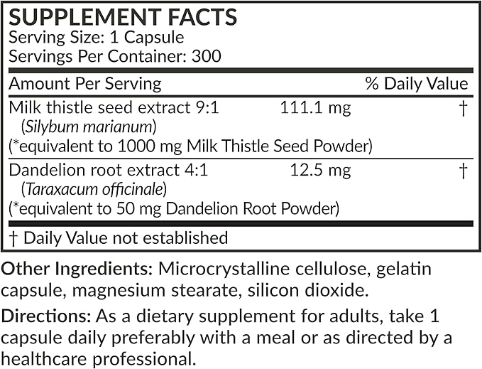 Futurebiotics Milk Thistle Silymarin Marianum & Dandelion Root Liver Health Support, Antioxidant Support, Detox, 300 Capsules