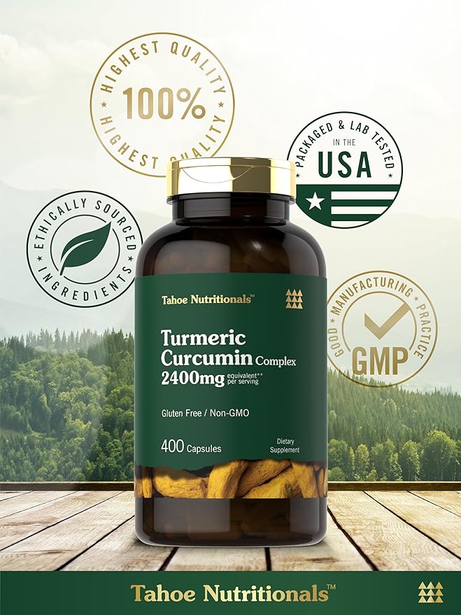 Tahoe Nutritionals Turmeric Curcumin Supplement | 2400mg | 400 Capsules | Extract Complex | Non-GMO, Gluten Free