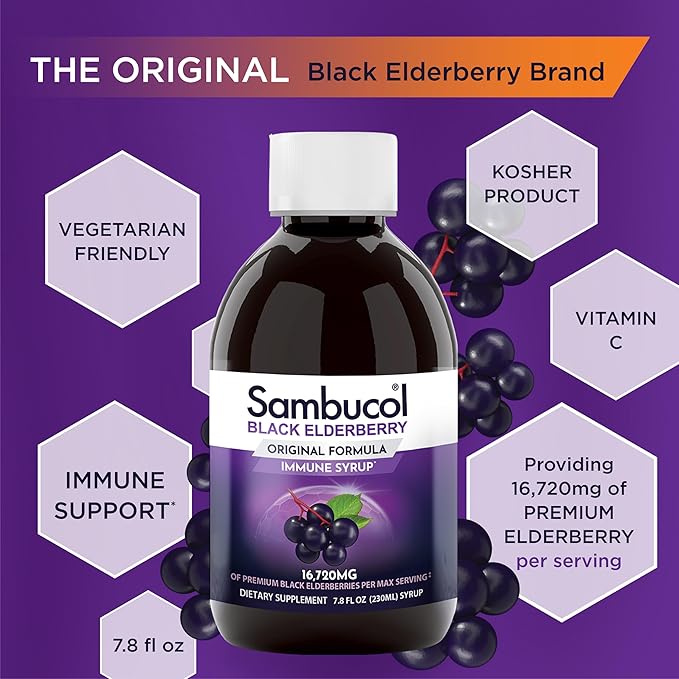 Sambucol Black Elderberry Syrup - Sambucus Elderberry Syrup for Adults Immune Support, Elderberry Liquid, Elderberry Extract, Gluten Free - 7.8 Fl Oz