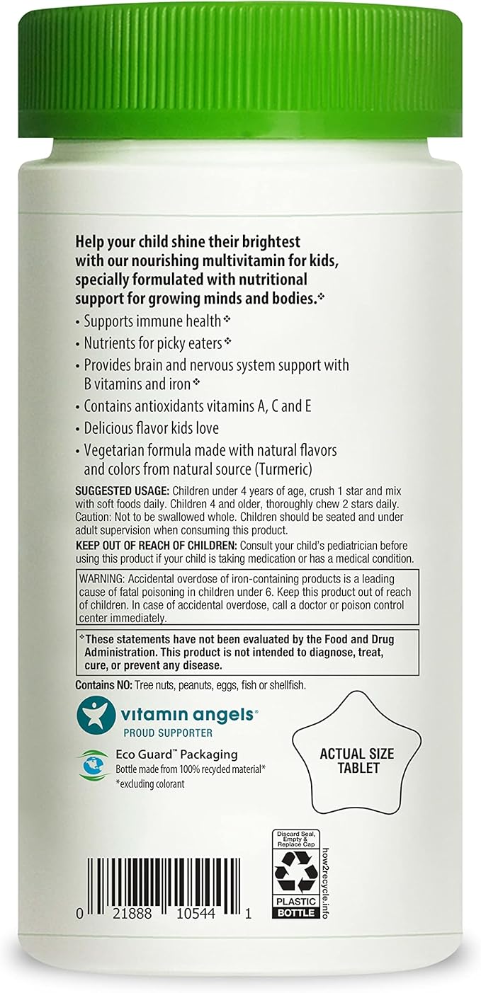 Rainbow Light Multivitamins for Kids, Vitamin B, Zinc & Iron, Prebiotics, Nutri Stars Provides Brain & Nervous System Support, Pineapple Orange, 120 Chewable Tablets
