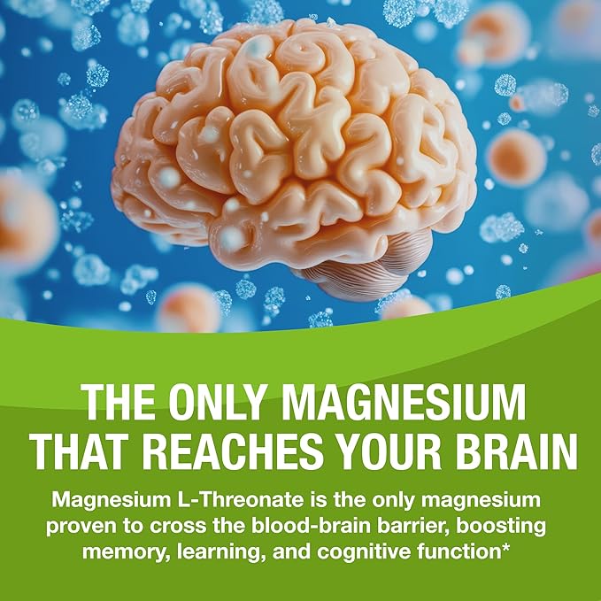Magnesium L-Threonate Supplement, Memory, Focus, Sleep & Brain Health Formula for Men & Women, Cognitive Support for Adults, Clinically Researched - 60 Veg Capsules