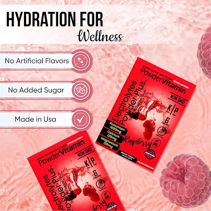 Electrolytes Powder Plus, Keto, Raspberry, Sugar Free, Pink Himalayan Salt, 1000mg Potassium, 120mg Calcium, 120mg Magnesium, Non-GMO, Zero Calories, (16 Hydration Packets)