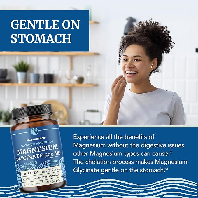 Magnesium Glycinate 500mg | High Absorption | Chelated for Muscle Relaxation, Bones, Heart, Nerve, Sleep & Calm Support for Women & Men | Magnesium Chelate Supplement & Bisglycinate Complex | 120ct