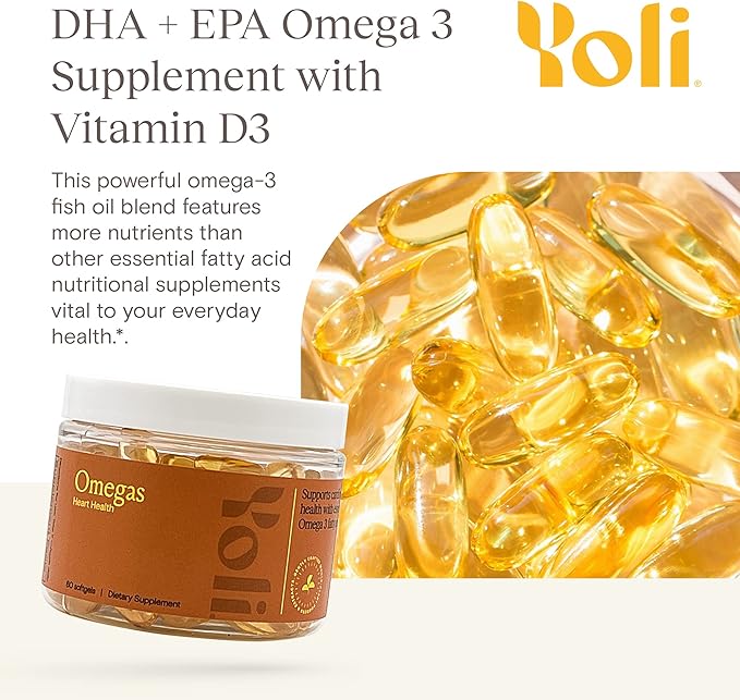 Yoli® - Omegas - Fish Oil Omega 3 Supplement with Vitamin D3 - Fish Oil Capsules with EPA and DHA Omega 3 Fatty Acids for Heart Health Support