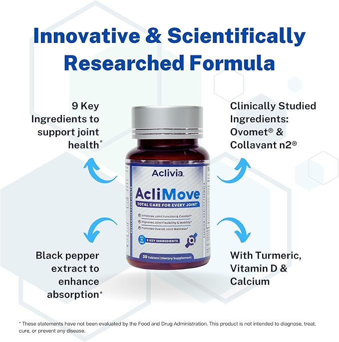 Joint Support Supplement - Mobility & Flexibility Formula with Hyaluronic Acid, Collagen, Egg Shell Membrane, Calcium & Astaxanthin - Non-GMO, Gluten-Free (30 Tablets)