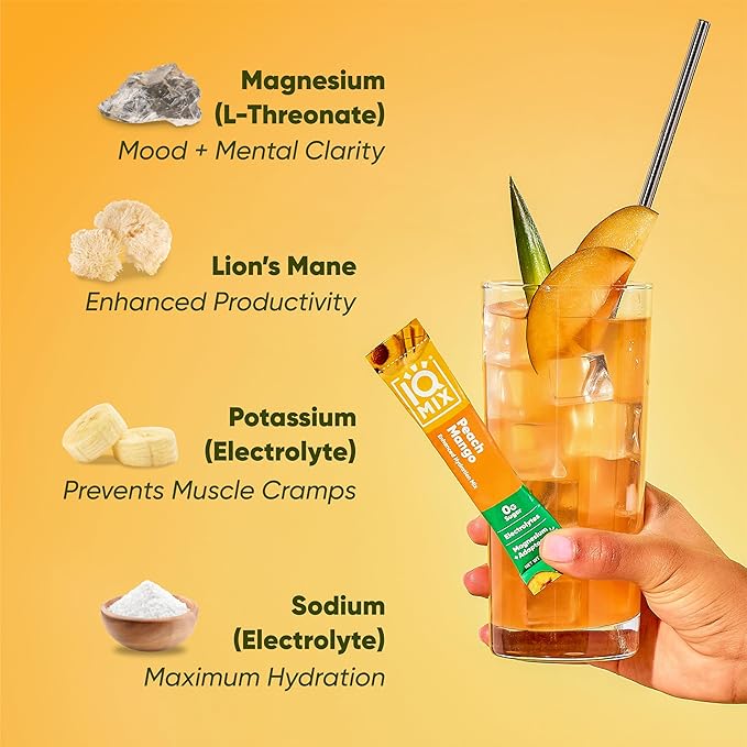 IQMIX Hydration Electrolyte Powder – 4-in-1 Formula for Hydration, Mental Clarity, Mood and Recovery – Sugar-Free Drink Mix, Keto, Magnesium L-Threonate, Lion’s Mane – 8 Count Sampler Pack