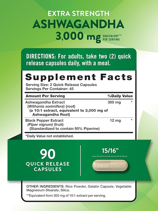 Nature's Truth Ashwagandha Capsules | 3000mg | 90 Count | Extra Strength | with Black Pepper | Non-GMO & Gluten Free Supplement