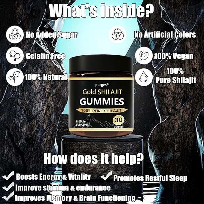 Shilajit Gummies for Men,Pure Shilajit Gummies for Men, Pure Himalayan Organic Shilajit Gummies for Men Supplement 30ct, Cane Sugar Free, Sweetened by Organic Manuka Honey 340mg