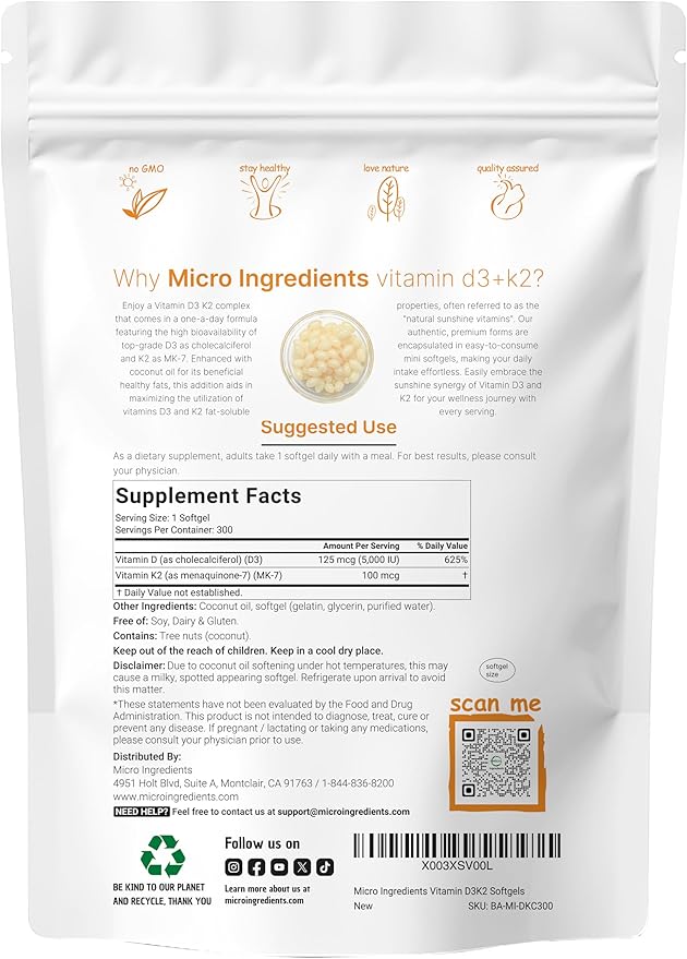 Micro Ingredients Oil of Oregano Softgels 6,000mg Per Serving & Vitamin D3 5000 IU Plus K2 (MK-7) 100 mcg, 300 Virgin Coconut Oil Softgels Bundle Pack | 4X Strength Carvacrol & Thymoquinon | Essential