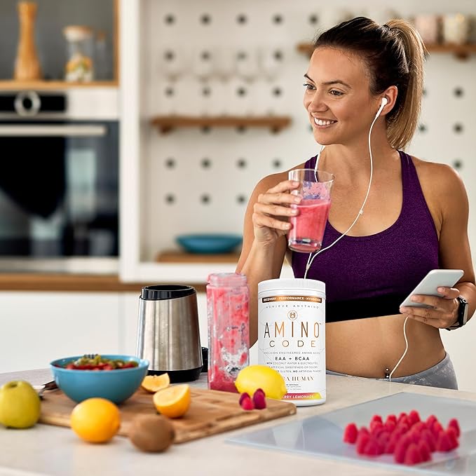 Amino Code | Essential Amino Acids + BCAAs + Coconut Water Electrolytes | Fast Hydration Workout Recovery Amino Energy Powder Drink | Clean Formula, 40 Servings - Raspberry Lemonade