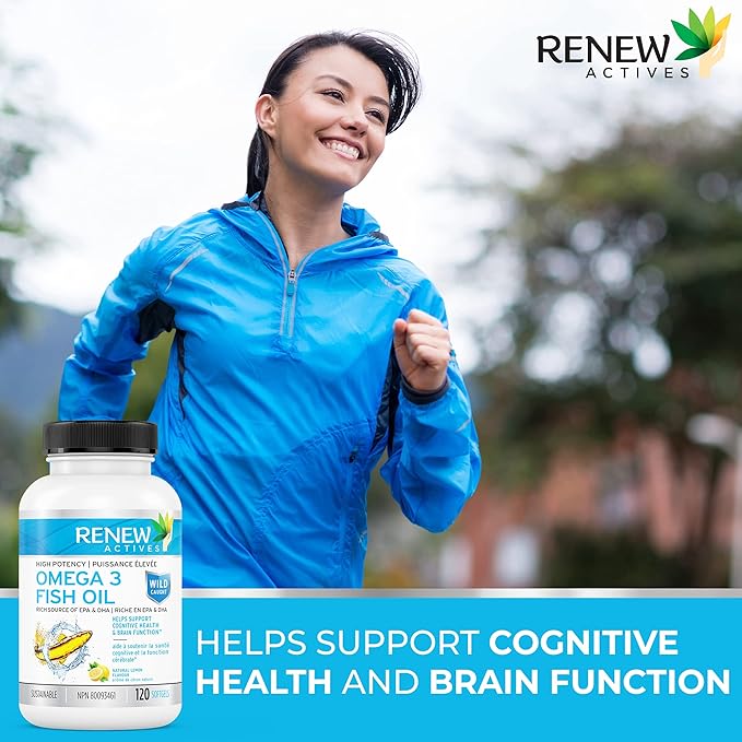 Renew Actives Omega-3 Fish Oil 2400MG per 2 Softgels - 720MG EPA & DHA - Supports Heart, Brain, Eye Health, & Triglyceride Reduction - No Fishy Aftertaste - Made in Canada - 120 Softgels