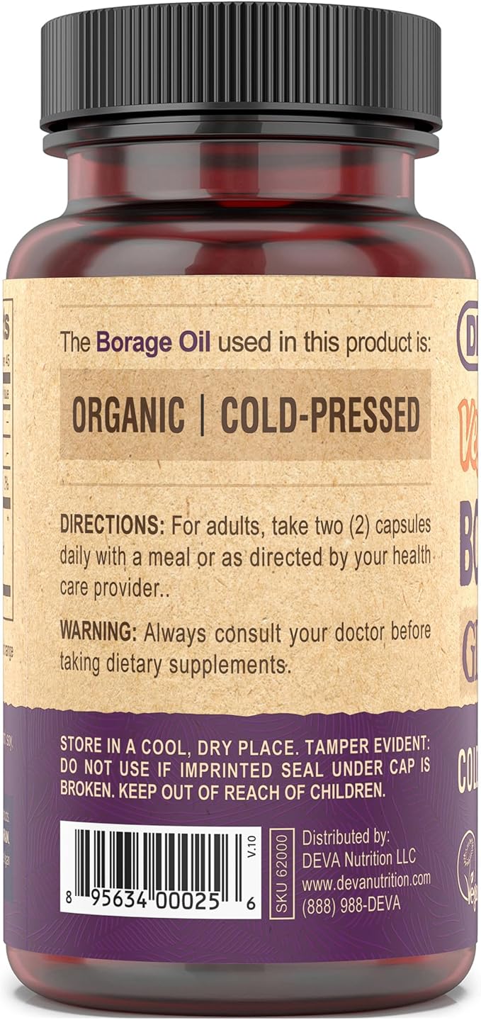 DEVA Vegan Vitamins, Borage Oil 500mg, Source of Omega-6 Fatty Acid GLA (Gamma linolenic Acid), Cold-Pressed & Unrefined, 90 Tablets (Pack of 2)