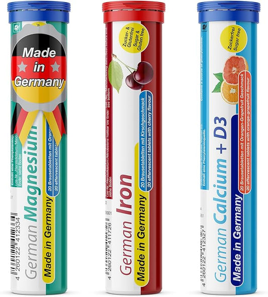 T&D German Mineral Plus Package 60 Servings - Vegan, Zero Sugar - Drink Effervescent Tablets - Iron, Calcium, Magnesium Pharma - Made in Germany