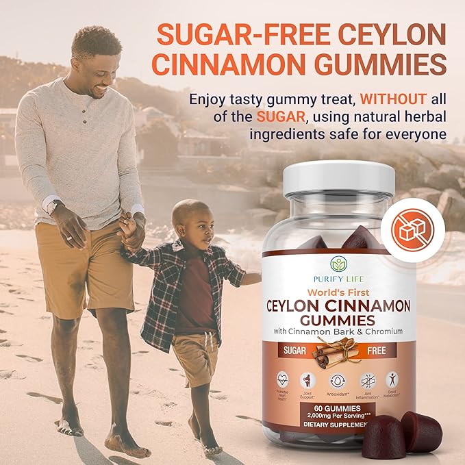 Sugar-Free Ceylon Cinnamon Gummies (2,000mg/Serving) Joint Pain Support Supplement for Brain Health, Vegan, Gluten-Free, Replace Ceylon Cinnamon Capsules, Pills, Powder, Extract (60 Chews)