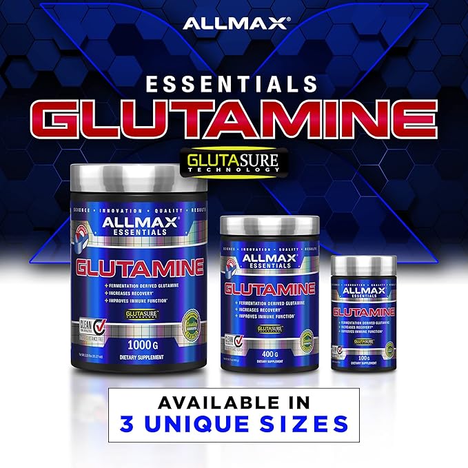 ALLMAX Essentials GLUTAMINE - 100 g Powder - Fermentation-Derived Glutamine - Increases Recovery & Supports Immune System - Gluten Free & Vegan - 20 Servings