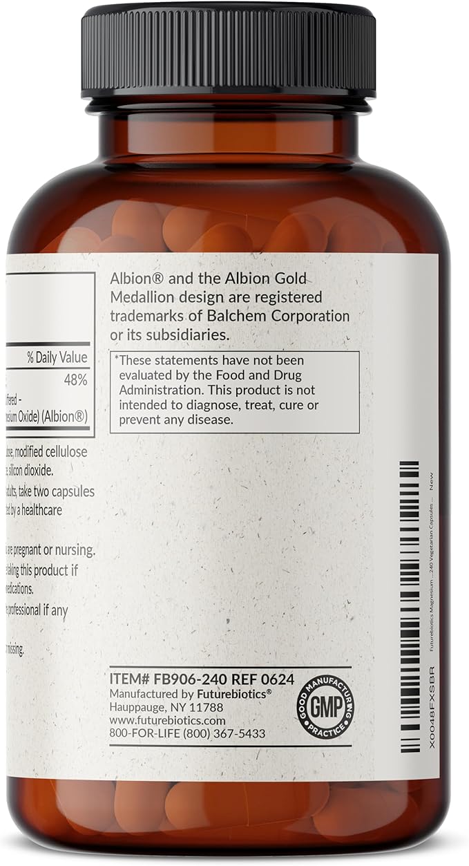 Futurebiotics Magnesium Glycinate 200 MG per Serving Chelated for High Absorption, Gentle On Stomach, Non-GMO, 240 Vegetarian Capsules