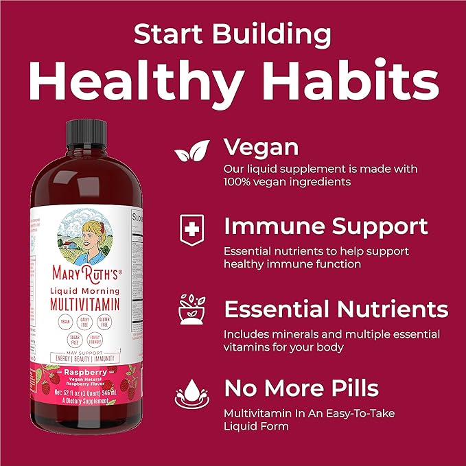 MaryRuth's Liquid Morning Multivitamin Travel Pack | Mens & Womens Multivitamin| Vitamin A C D E B6 B12 Biotin Zinc | Beauty | Immunity | Vegan | Non-GMO | Gluten Free | 1 oz | 16 Servings