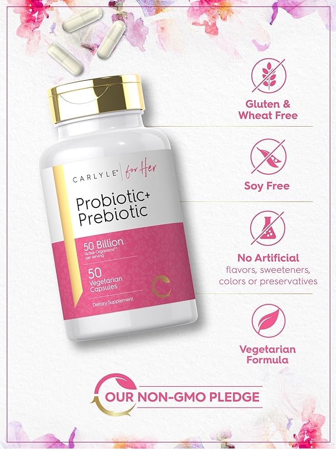 Carlyle Prebiotic and Probiotic for Women | 50 Billion Active Organisms Per Serving | 50 Capsules | Vegetarian Supplement for Women