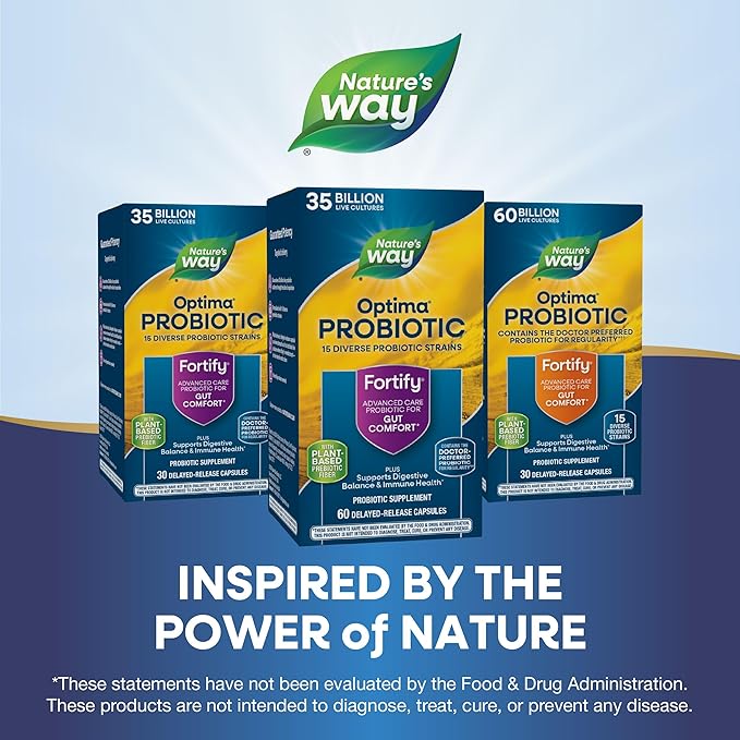 Nature's Way Fortify Optima Probiotic for Adults, 35 Billion Live Cultures, 15 Strains, Supports Digestive Balance and Immune Health*, No Refrigeration Required, 60 Capsules (Packaging May Vary)